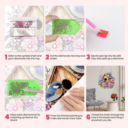 MXJSUA Birds Flowers Special Shaped Hanging Diamond Painting Art Kits for Adults, Crystal Rhinestone Acrylic Gem Art Pendant Ornaments Kit for Home Decoration and Gift