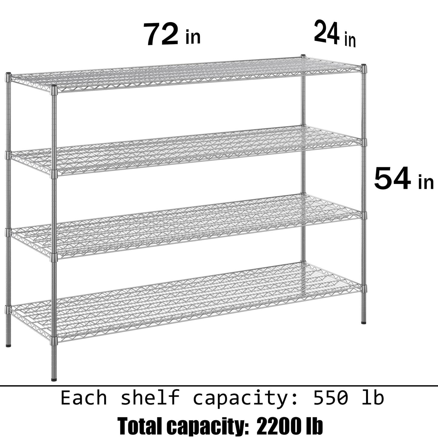 Regal Altair 24" Deep x 72" Wide x 54" Height Wire Shelving Kit | 4-Tier | NSF Commercial Storage Rack Unit