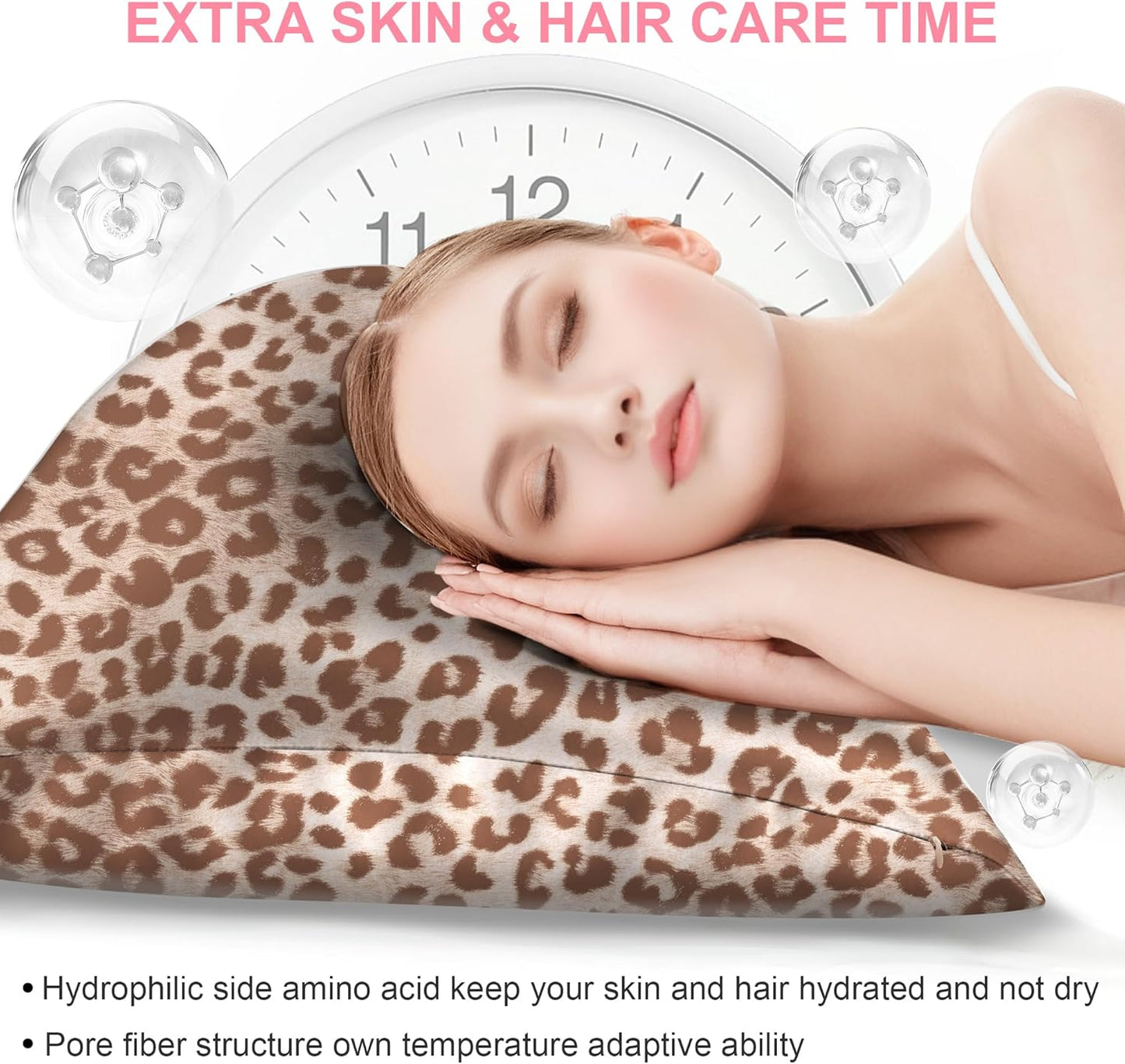 Skiennix Mulberry Silk Pillowcases - King Size 2-Pack with Hidden Zipper | Soft, Breathable Cooling for Hair & Skin - Leopard Beige