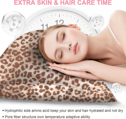 Skiennix Mulberry Silk Pillowcases - King Size 2-Pack for Hair & Skin | Soft, Breathable, Cooling, Leopard Beige