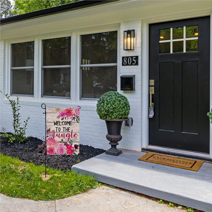 Welcome to the Jungle Fall Flag, Burlap Garden Flag for Outside, 12" x 18" Double Sided Outdoor Decor
