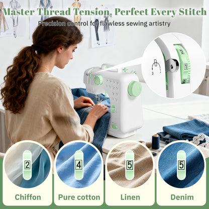 Verdanika Beginner Sewing Machine, 12 Built-in Stitches with Foot Pedal, 2-Speed Control, Portable Mini Sewing Machine for Home Travel Use & Sewing Enthusiasts (green)