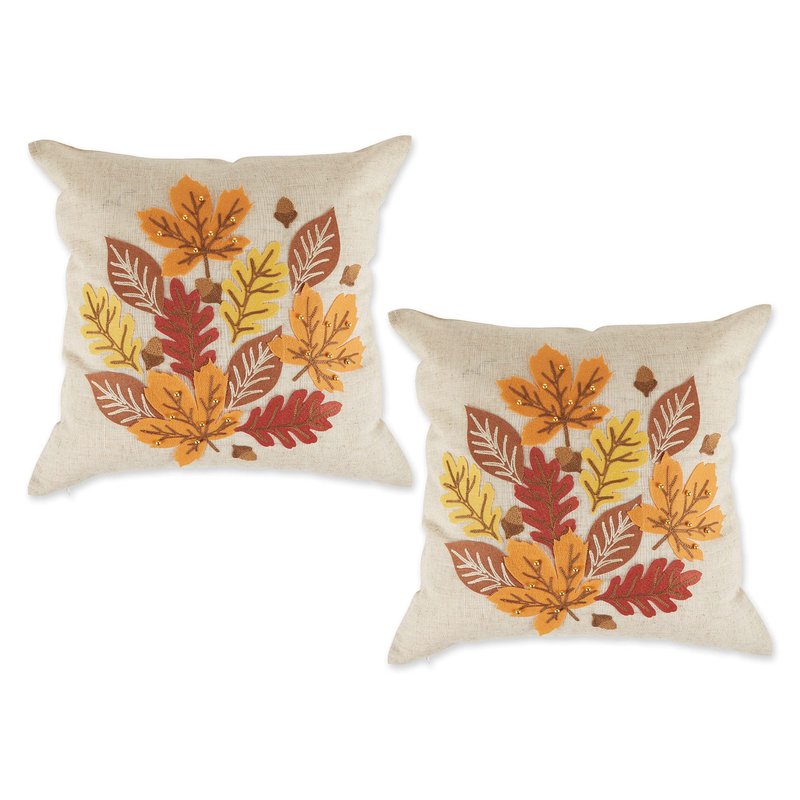 DII Decorative Holiday Throw Pillow Cover Collection, Ornate Embroidered Decorative Accents, 18x18, Falling Leaves, 2 Piece