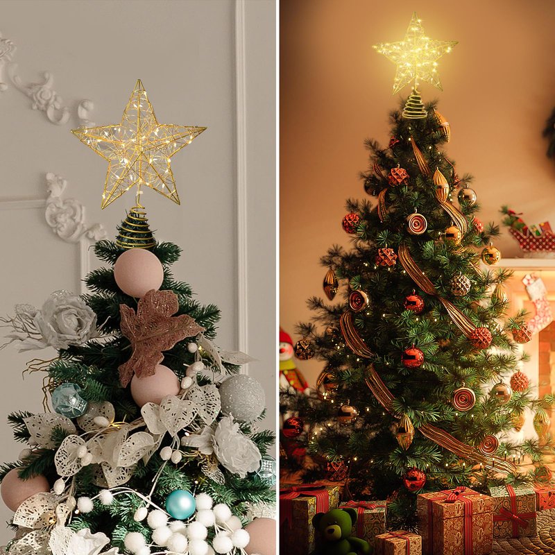 Verdenu 10'' Christmas Tree Topper Lighted in 8 Modes, Christmas Star Tree Topper with 40 LED Lights, Metal Star Tree Topper with Remote Control for Christmas Decorations, Home Decorations (Gold)