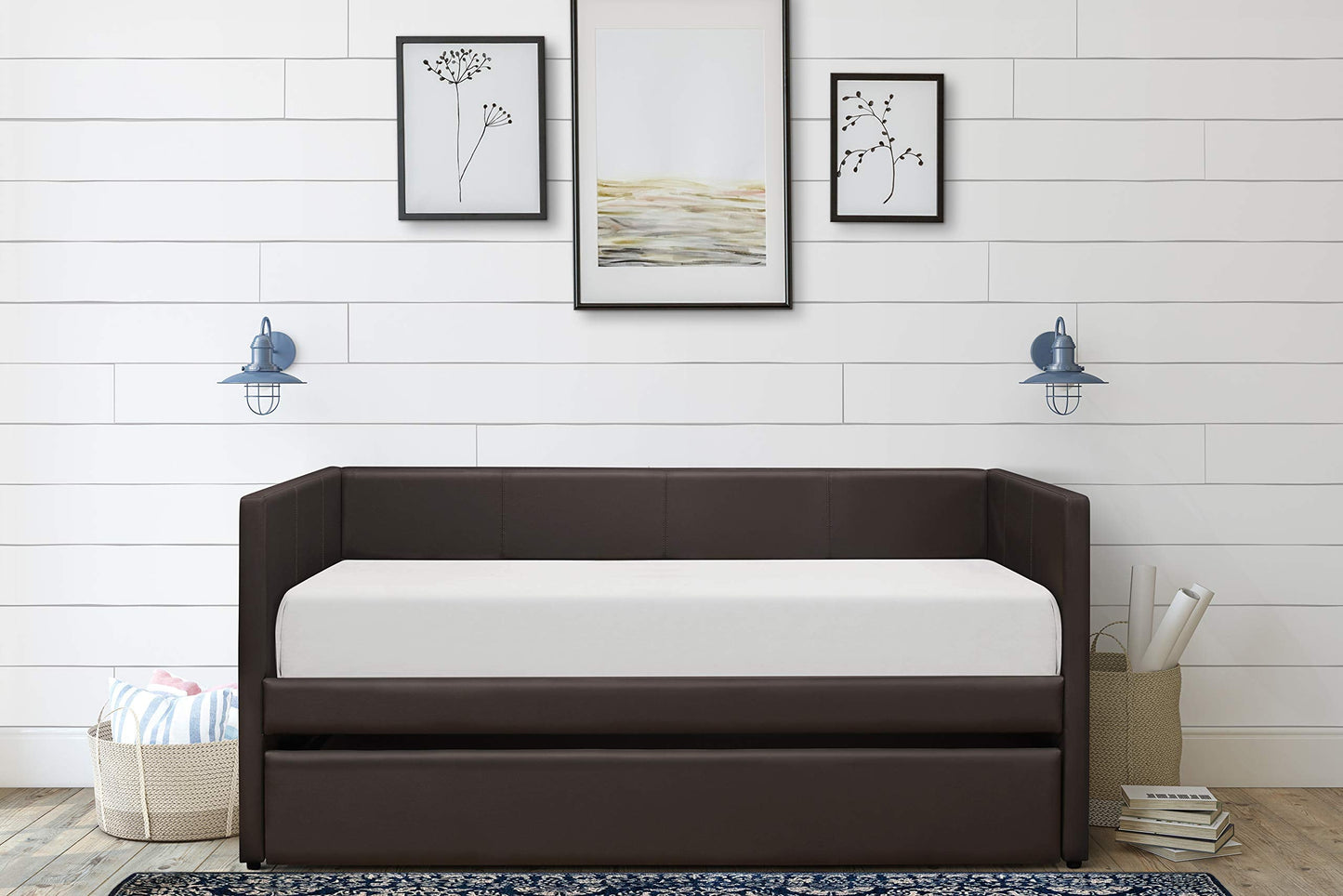 Lexicon Adeline Faux Leather Upholstered Daybed and Trundle, Twin, Brown