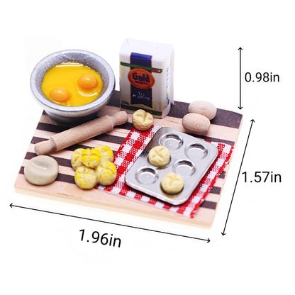 Miniature Dollhouse Kitchen Baking Set with Rolling Pin, Mixing Bowl, Bread Molds, Checkered Mat, Food Preparation Board, Photography Props