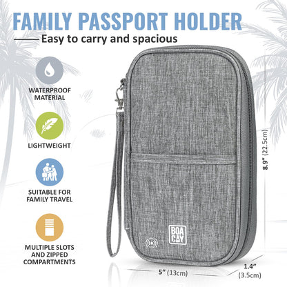 BOACAY Travel Document Organizer with RFID, Family Passport Holder, Wallet for Women & Men, Portable & Waterproof Case for Cards, Boarding Pass, Money