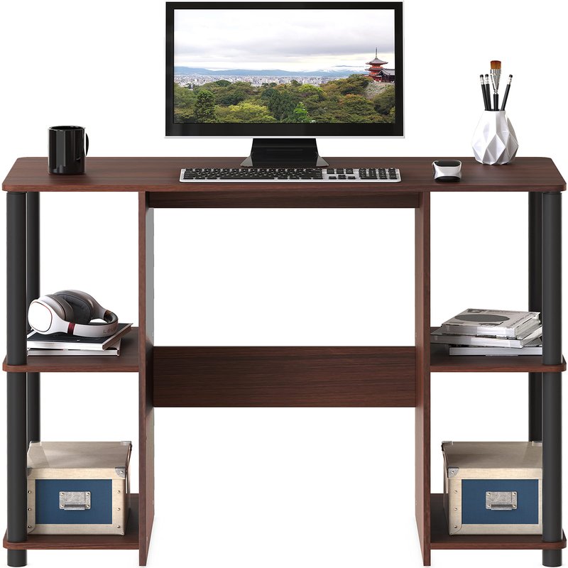 SHW 38-Inch Home Office Wood Desk with Double Sided Shelves, Cherry