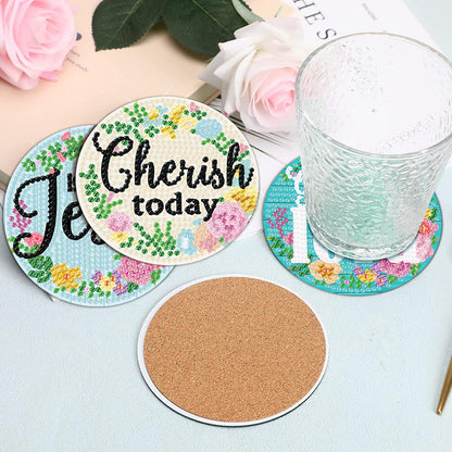 8 PCS Christian Bible Verse DIY Farmhouse Coasters Kit with Holder - Christian Present for Beginners, Adults, Kids - Diamond Art Crafts Supplies