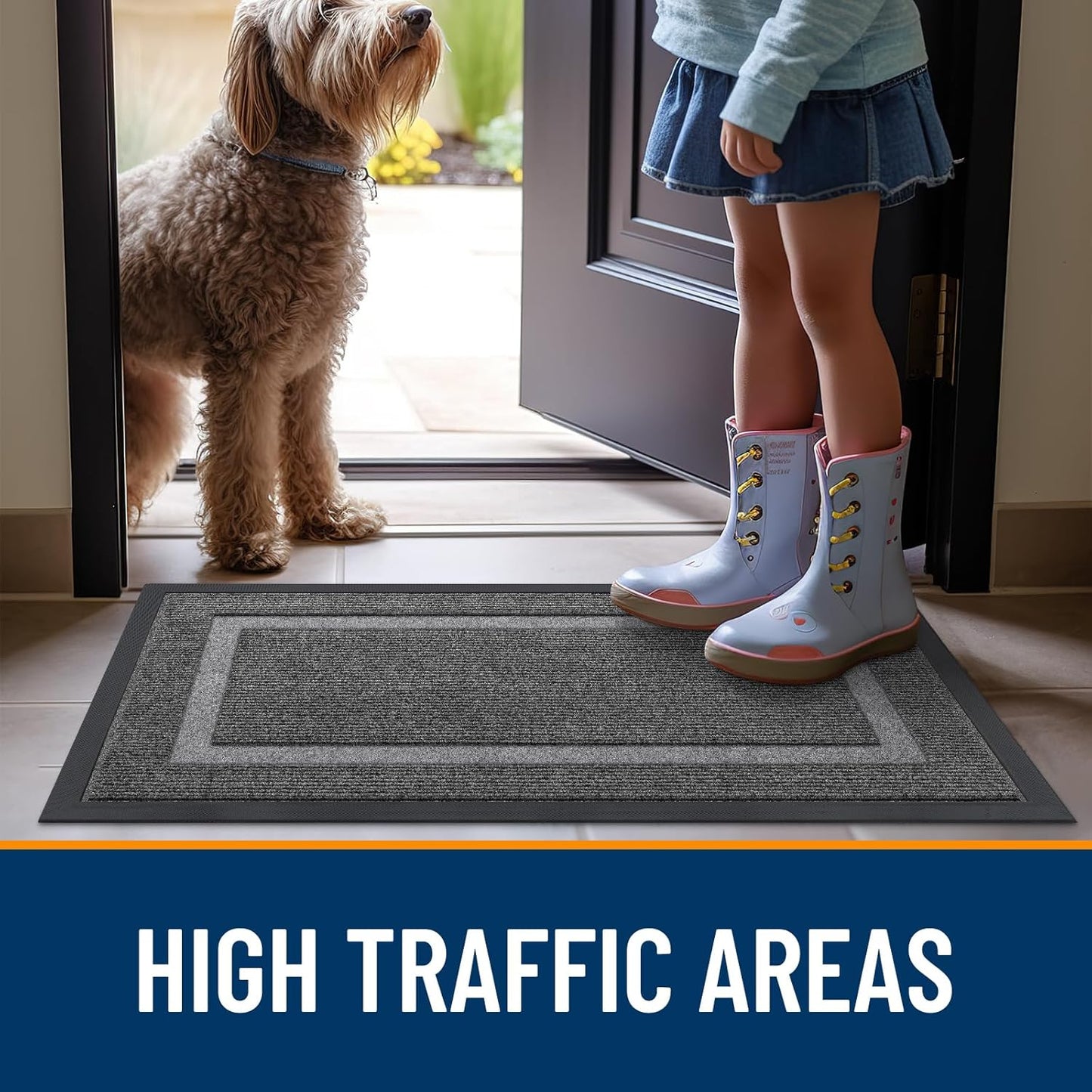 OLANLY Indoor Outdoor Front Door Mat - Waterproof All-Season Doormat, Sturdy Rubber, 29.5x17, Dark Grey