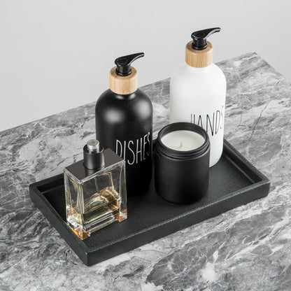 Bathroom Vanity Tray, Black Ceramic Organizer Tray for Counter, Rectangle Soap Dispenser Tray for Bathroom and Kitchen