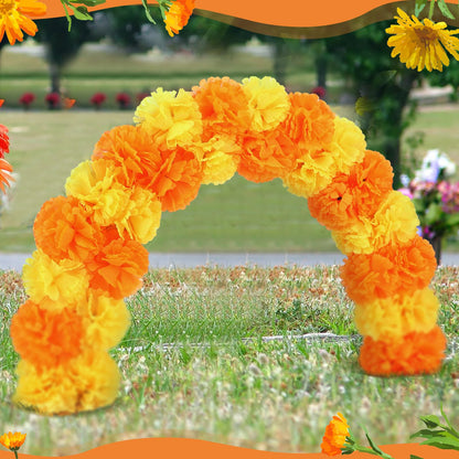 Canlierr Day of The Dead Marigold Arch Kit 24 Inches Wood Dia De Los Muertos Cemetery Grave Decorations Wooden Artificial Marigold Flowers Arch with Stake for Gravestone Graveyard Ground Outdoor