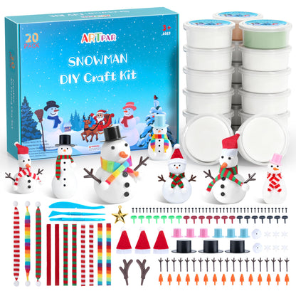 ARTPAR 20 Pack Modeling Clay DIY Snowman Kit,Air Dry Clay Snowman Crafts for Kids,Christmas Stocking Stuffers for Kids,Christmas Crafts Xmas Gift