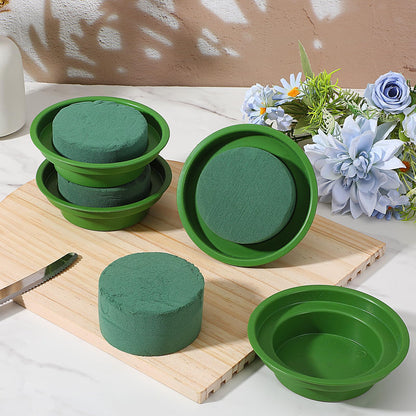 12 Pack Floral Foam Rounds in Bowls - 4.6 Inch Round Wet Flower Arrangement Kit for Fresh & Artificial Flowers, Wedding, Party, Table Centerpiece Decor (Green)