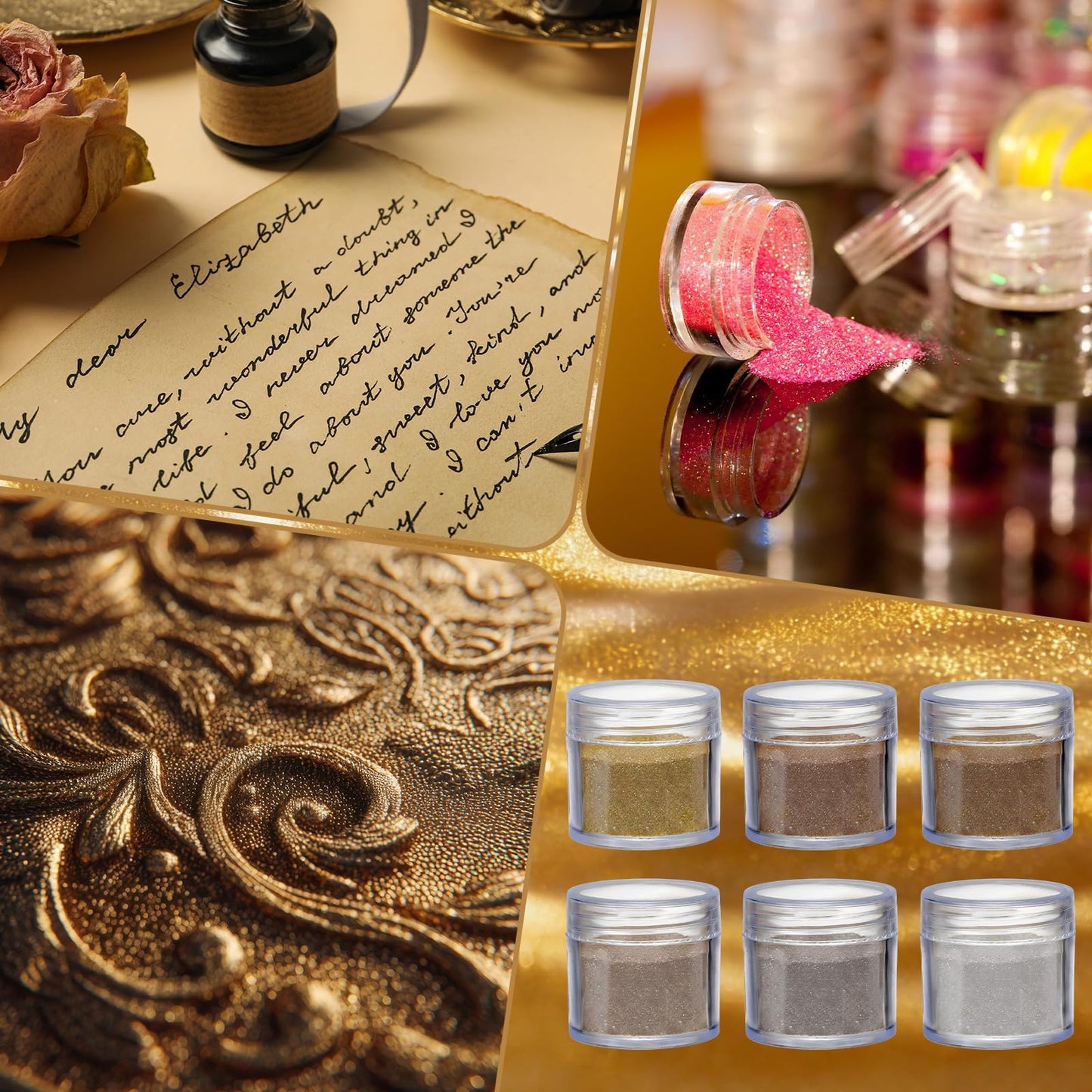 Heigble 6 Pcs 0.5 Ounce Embossing Powder Set for DIY Crafts Greeting Cards Making Scrapbooking Wedding Invitations