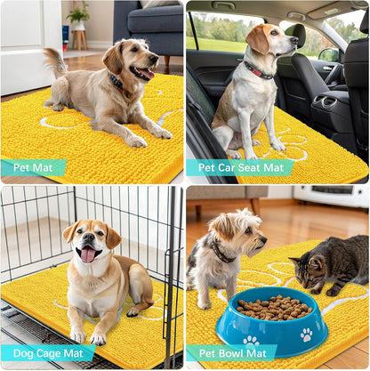 OLANLY Dog Door Mat - Absorbent Non-Slip Mud Mat for Muddy Paws | 48x30, Paw Print Design, Quick Dry Yellow