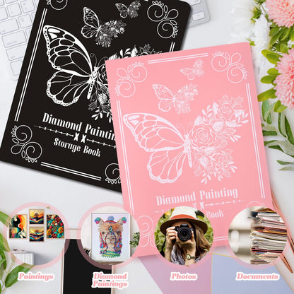 ZYNERY 2 Pack A3 Diamond Painting Storage Book, 60 Pages Art Portfolio Diamond Art Storage Large Folder - Suitable for 12x16 inch Diamond Painting (Pink + Black)