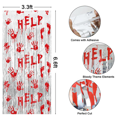 Halloween Party Decorations Scary Bloody Halloween Photo Backdrop Streamers, 2 Pack 3.3 x 6.6 FT Zombie Vampire Halloween Party Decor Foil Fringe Curtain Halloween Backdrops for Parties Indoor Outdoor