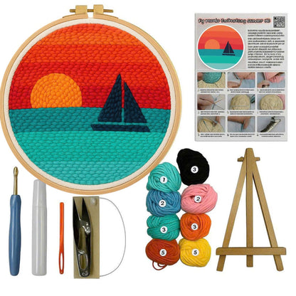 CELCRAFTIQUE Punch Needle Kits for Adults Beginner, Tool with Punch Needle Fabric, Hoops, Yarns and Sewing Needles (Style 3)