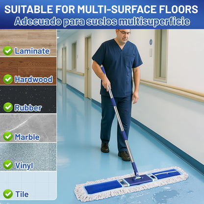 EHADOO 36" Commercial Dust Mop: Dry Dust Broom for Hardwood Floors Cleaning - 2 Mop Pads 59" Long Handle Heavy Duty Frame - Industrial Professional Cleaning Supplies for Hotel Warehouse School Janitor