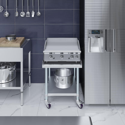 AmGood Stainless Steel Equipment Stand with Undershelf + Casters, Heavy Duty, Commercial Grade, NSF Certified (30" Width x 24" Length + Casters)