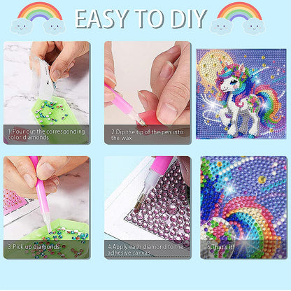 Bzconxin 6Pack Diamond Painting Kits,Cute Fantasy Cartoon Animal Diamond Painting Kits for Kids Ages 6-12,DIY Diamond Crystal Rhinestones Painting Kits for Home Wall Decor Gift 6 X 6inch