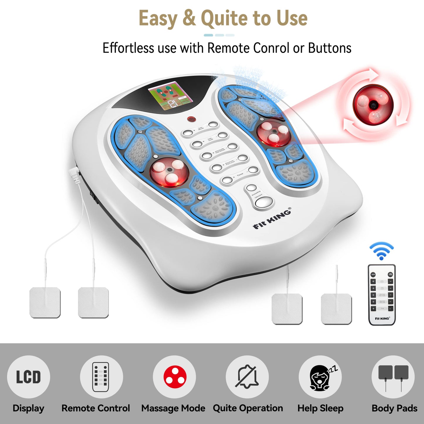 FIT KING Neuropathy Pain Relief for Feet Massager, EMS Foot Massager for Neuropathy with TENS Pads, Foot Circulation Stimulator for Plantar Fasciitis, Diabetes Feet Pain Relief