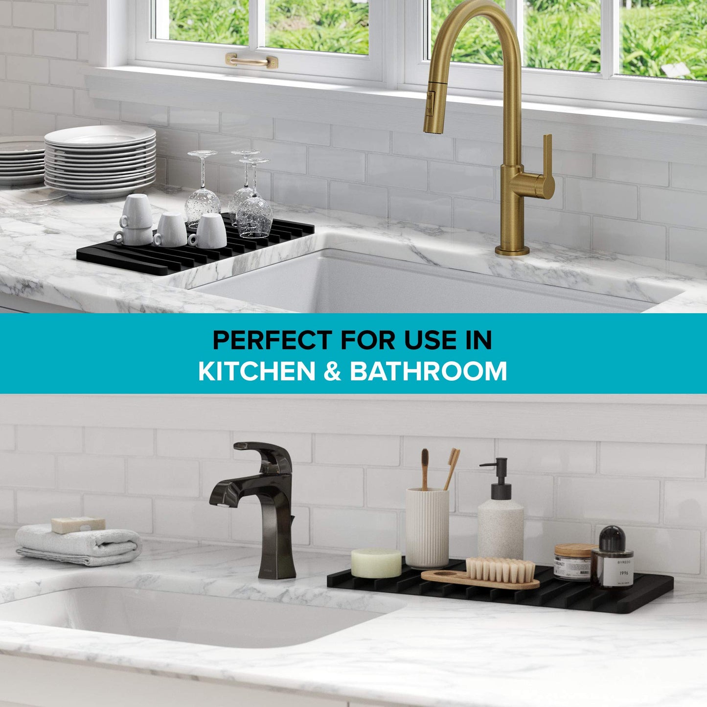 Kraus Self-Draining Silicone Dish Drying Mat or Trivet for Kitchen Counter in Black, KDM-10BL