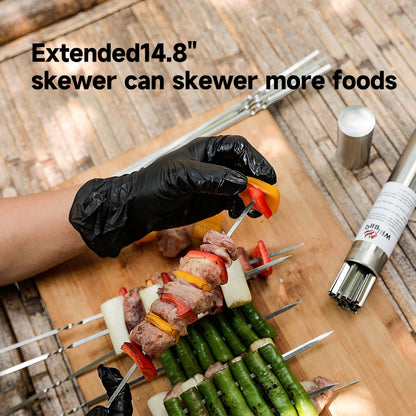 WILLBBQ Electric Rotisserie Grill Kit with Auto Rotating Skewer Turner, 20 Stainless Steel Skewers, Adjustable Width up to 11.8" for Charcoal BBQ, Kabobs, Chicken, Meat(20" L x 7" W)