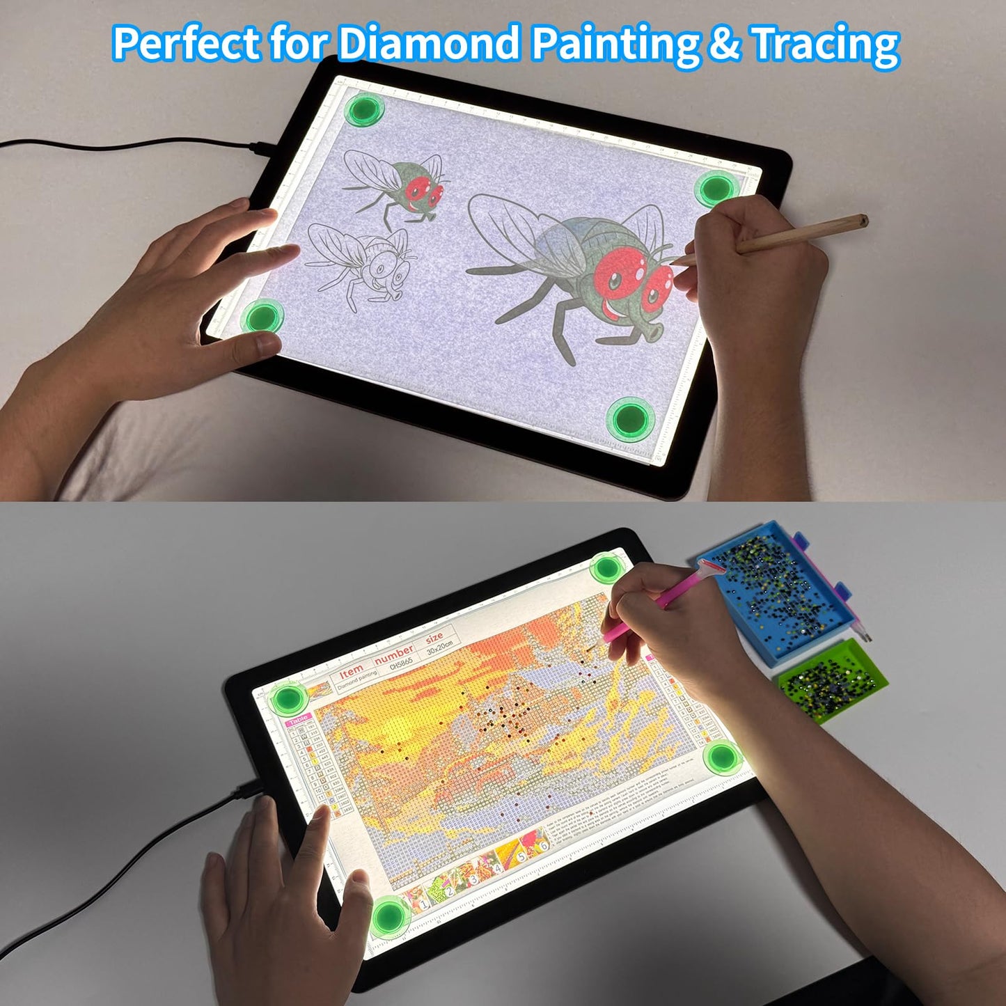 Phylosal Magnetic A4 Light Pad, Super Bright Light Box with Side Button, Diamond Art Light Board, Lightbox for Tracing and Drawing, USB Power Artcraft Light Table for Sketching, Weeding Vinyl (Black)