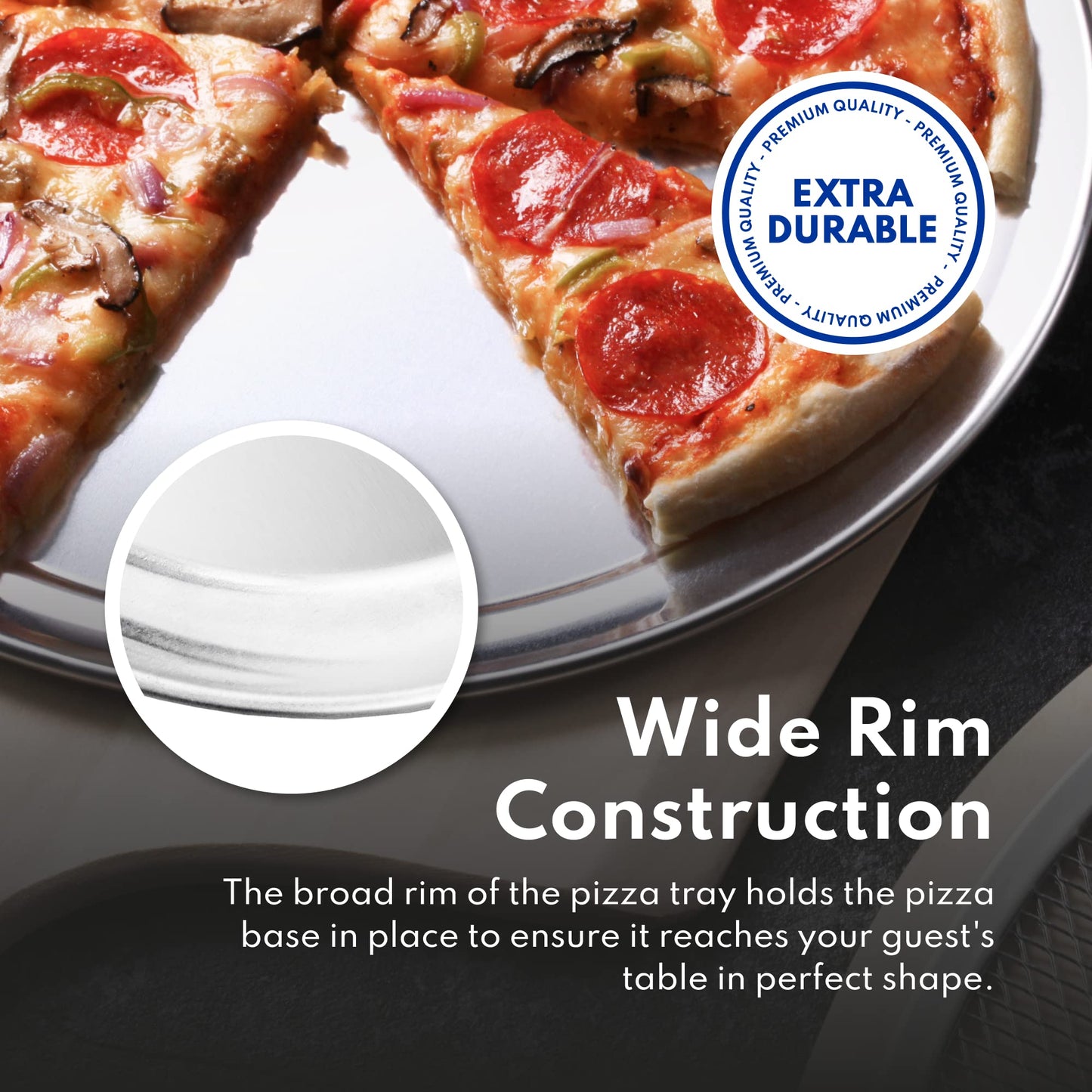 New Star Foodservice Restaurant-Grade Aluminum Pizza Pan/Tray, Wide Rim, 18 Inch, Pack of 6
