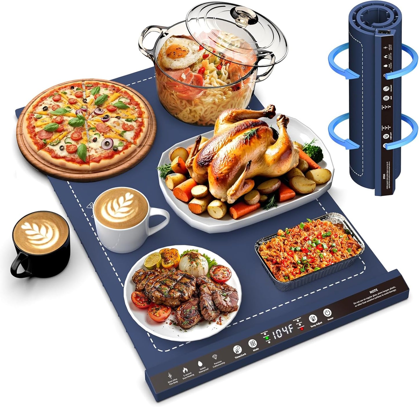 8 24H Silicone Warming Mat for Food, Foldable Electric Food Warming Tray Kitchen Heating Mat for Buffets Party, Buffet