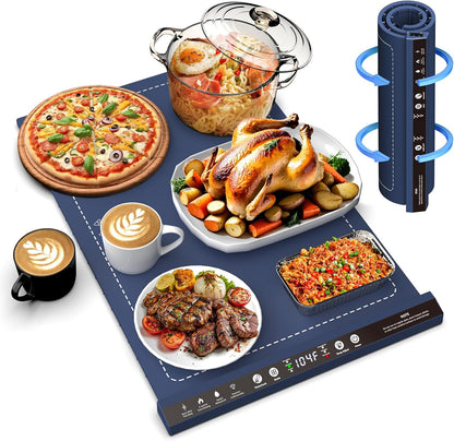 8 24H Silicone Warming Mat for Food, Foldable Electric Food Warming Tray Kitchen Heating Mat for Buffets Party, Buffet