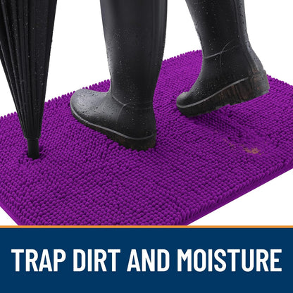 OLANLY Dog Door Mat - Absorbent Non-Slip Mud Mat for Indoor Use | Quick Dry Chenille, 50x30, Purple