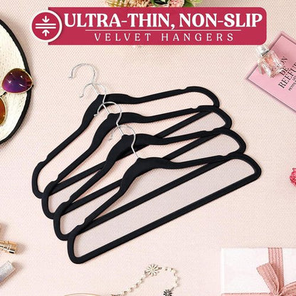 LDC Black Velvet Hangers - Premium Non-Slip Felt Clothes Hangers | 30 Pack with 360° Swivel Hook - Black