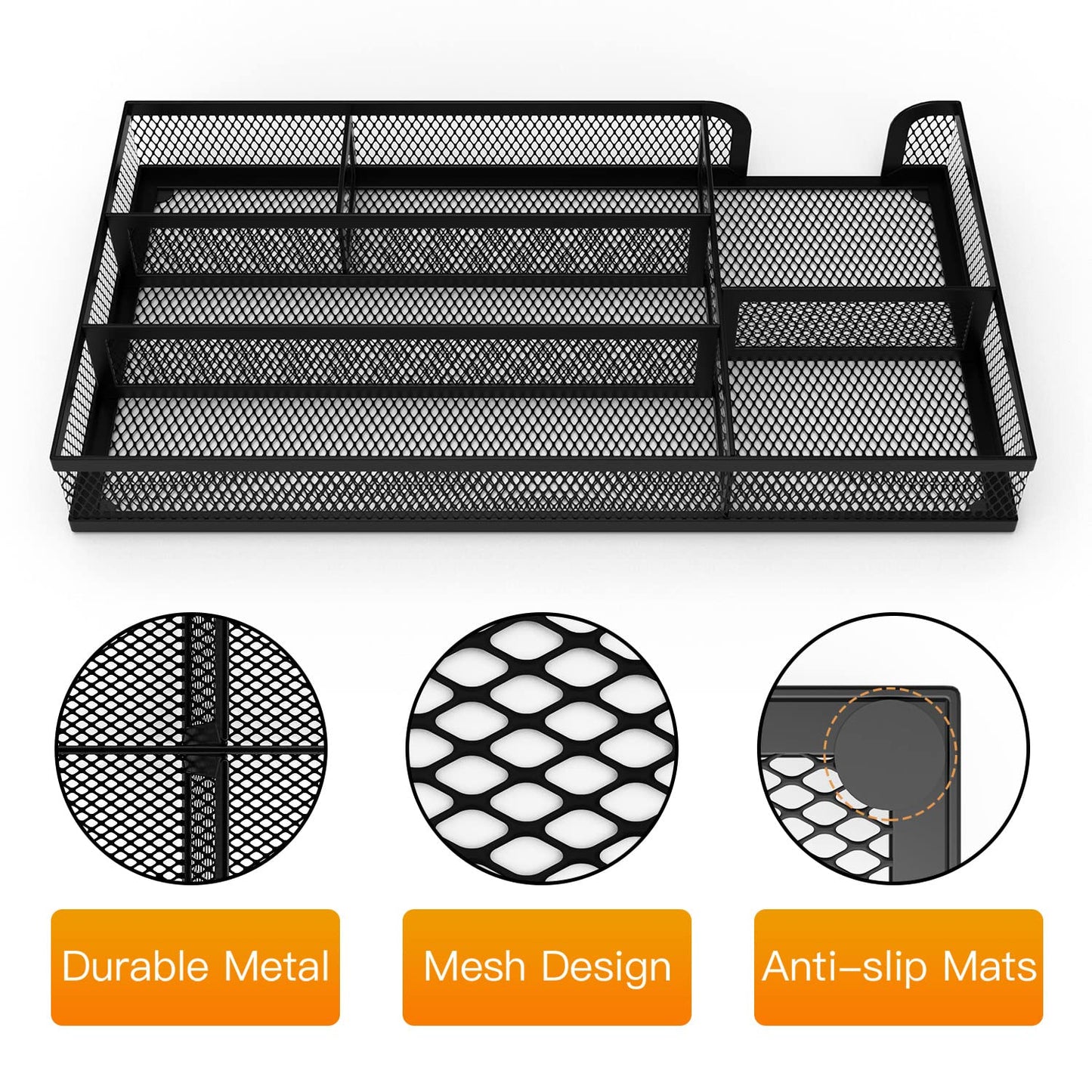 ITAYVAN Desk Drawer Organizer, Small Metal Mesh Drawer Organizer Tray, Office Pencil Drawer Organizer Accessories for Desktop, Bathroom, Kitchen, Makeup, Vanity