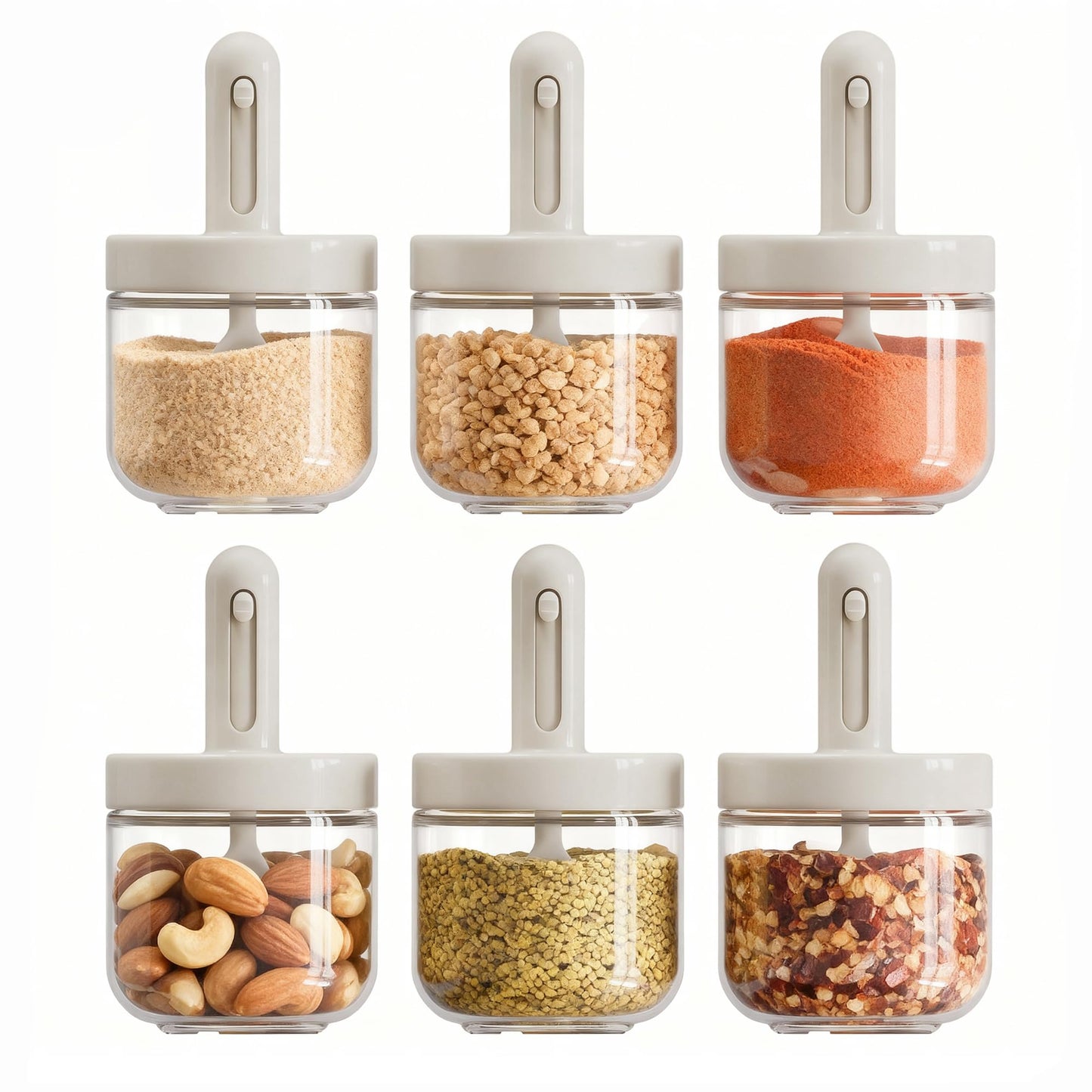 ShanSon 6-Piece Glass Spice Jars with Adjustable Spoon, 10.16oz /300ml Seasoning Containers with Airtight Lids, Moisture-Proof Condiment Pots, Spice Organizer for Kitchen Countertop & Pantry Storage