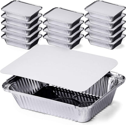 DecorRack Aluminum Pan Disposable, 14 Pack, 2.25 Lb Heavy Duty Rectangular Tin Foil Pans with Flat Board Lids