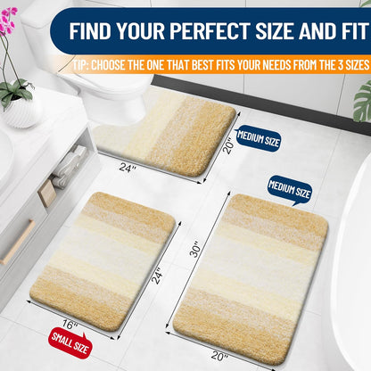 OLANLY Luxury U-Shaped Toilet Rugs - Extra Soft Microfiber Bath Mat, Non-Slip, 24x20, Light Yellow
