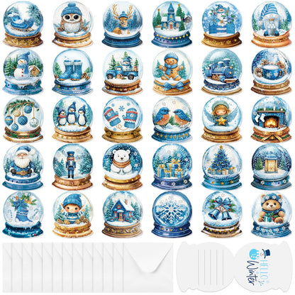 Humyoun 30 Pack Winter Diamond Art Cards with Envelopes Winter Diamond Painting Card Bulk Elk Snowman Gingerbread Santa Nutcracker Greeting Postcard 5d Round Drill Art Craft for Adult Beginner