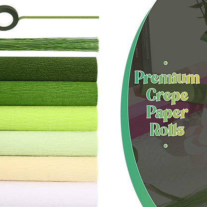Gersoniel 57 Pcs Crepe Paper Flower DIY Kits 6 Rolls 35g Papel Crepe Sheets 50 Pcs Floral Iron Wire 10 Inch x 8 Feet 1 Roll 50 Meter for Birthday Party Wedding(Green Series)