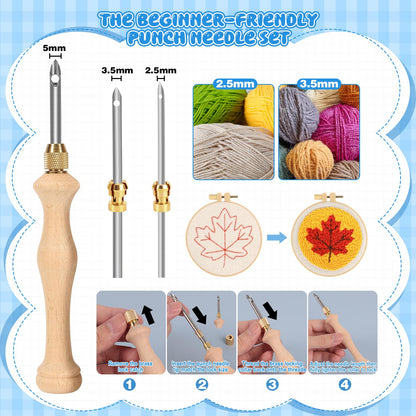 35Pcs Punch Needle Kit Adult Beginner, Adjustable Punch Needle Tool with Different Size Needles & Storage Case, Wooden Handle Embroidery Pen Set for Gifts, Decoration & DIY Craft Project