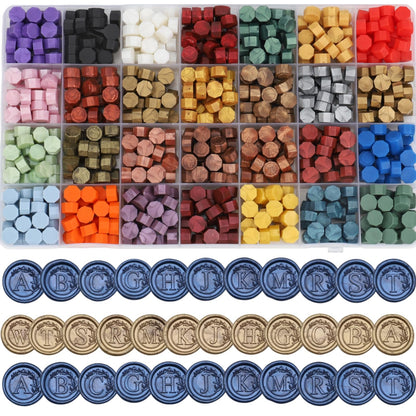 Sealing Wax Stamp Kit with Electric Wax Seal Warmer, 732 Pcs Waxseal Beads, Initial Alphabet Sealstamp, Spoon, Letter Sealingwax Kit (S)
