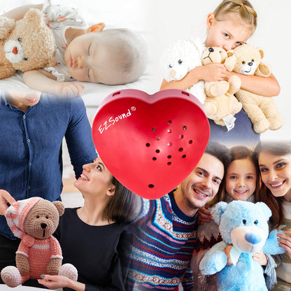 EZSound Teddy Bear Voice Recorder | 30 sec Stuffed Animal Voice Recorder for Kids | Recordable Stuffed Animal Insert | Push Button Build a Bear Heart | Sound Chip for Personal Messages, Gifts (Red)