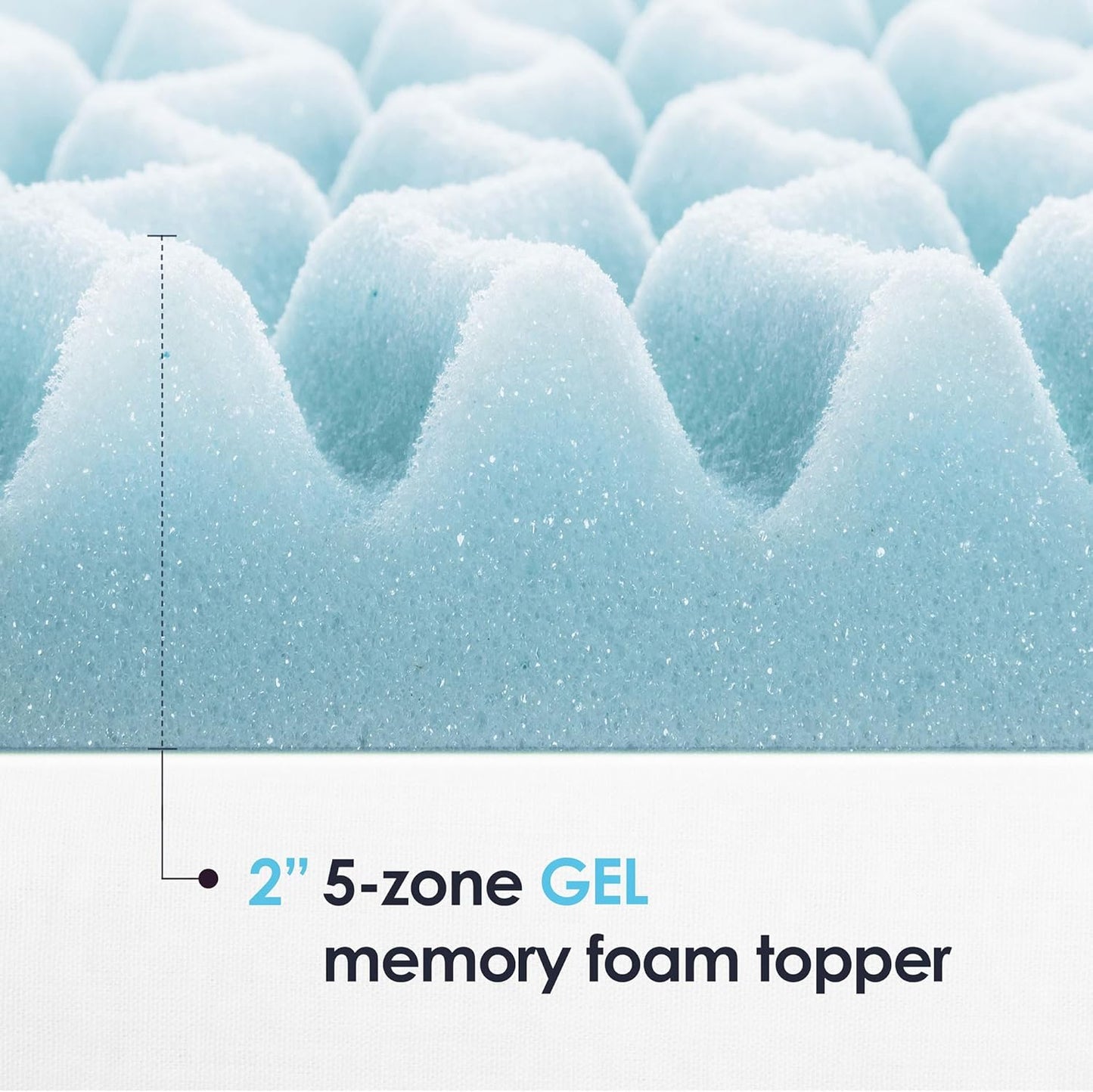 Mellow 2 Inch 5-Zone Memory Foam Mattress Topper, Cooling Gel Infusion, Full Size, Blue