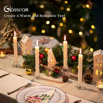 Glasseam Glass Tapered Candlestick Holders: Small Taper Candle Holders Set of 4 Clear Candle Sticks Holder for Table Centerpiece Short Modern Candle Holder for Wedding Christmas Home Decoration