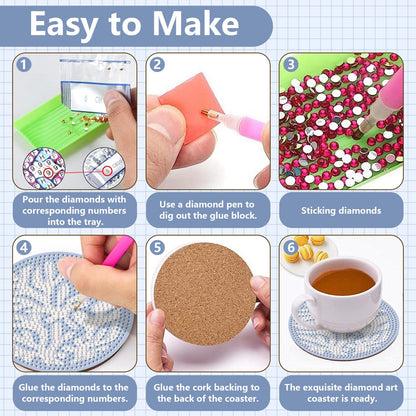 Beach Diamond Art Coasters Kit, 8 Pcs Beach Diamond Painting Coasters with Holder, 5D Gem Art Kit Easy Crafts, Non Slip Coaster for Home Decor Gift