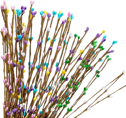 60 Pcs Easter Garland Parts Artificial Floral Picks Berry Stems Spring Pip Berry Sprays Pastel Picks Stems for Easter