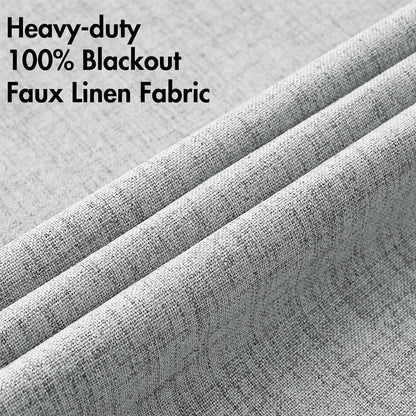 MIULEE 100% Blackout Linen Curtains - Thermal Insulated Grommet Drapes in Glacier Gray | 52 x 84 Inch (2 Panels)