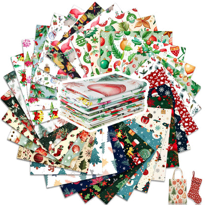 Tatuo 30 Pcs 10 x 10 Inches Christmas Cotton Fabric Bundle Squares Patchwork Floral Fabric Sewing Quilting Bundles Assorted Pattern Cloth for DIY Scrapbook Craft Making